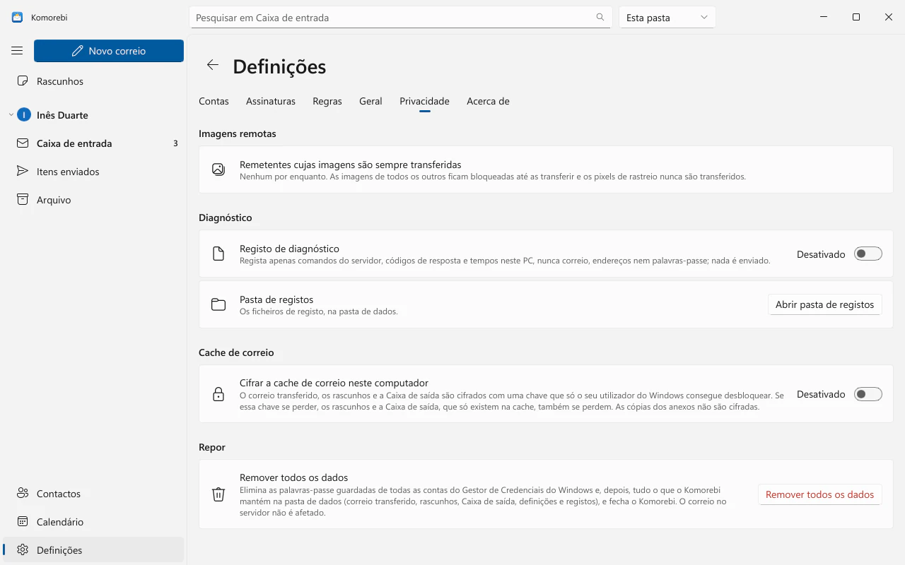 Definições, Privacidade: imagens remotas, a cache cifrada e a remoção de dados
